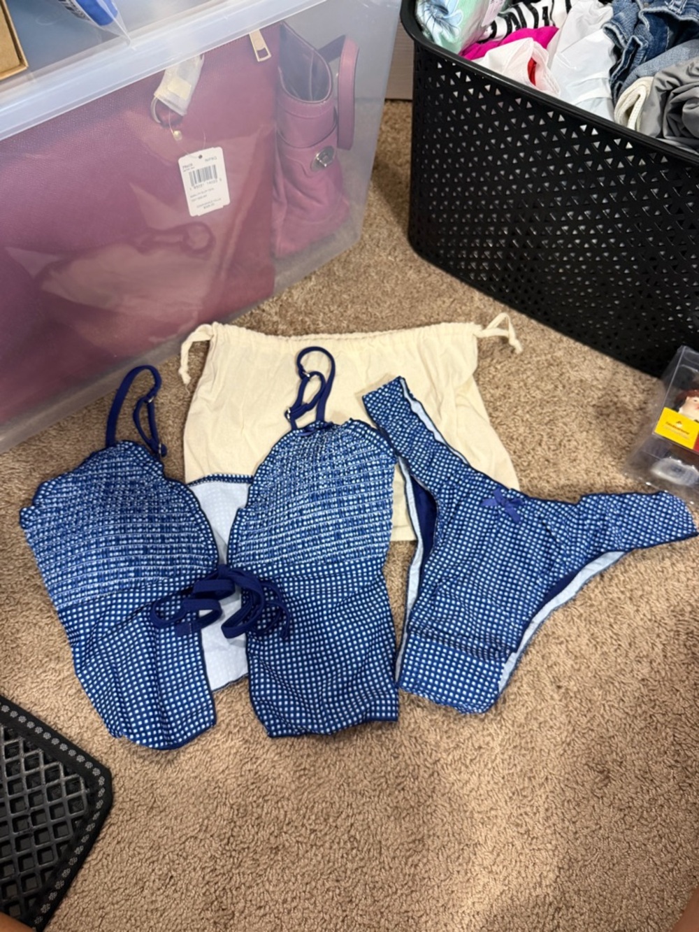 Sea Molly Vintage, Gingham,Bowknot Decor,Smocked Ruffles, Tie Front, Tankini Set